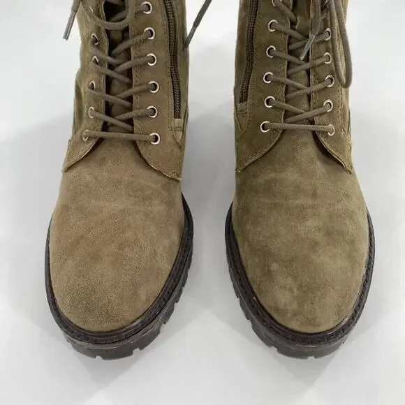 Lucky Brand‎ Idara Womens Ankle Combat Boots Army Green Suede Side Zip Sz 8.5 - Picture 7 of 9